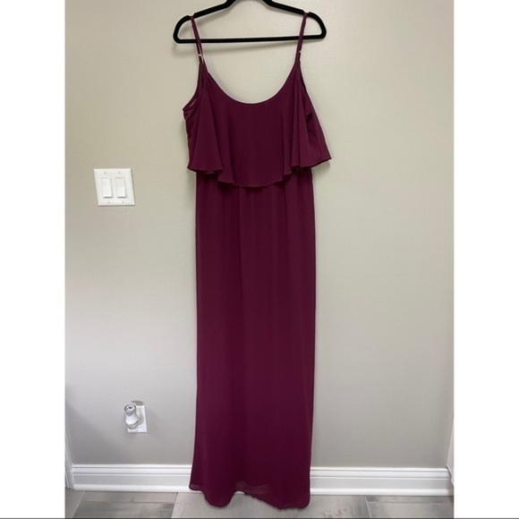 SMYM Caitlin Ruffle Maxi Dress in Merlot Chiffon - Picture 2 of 5